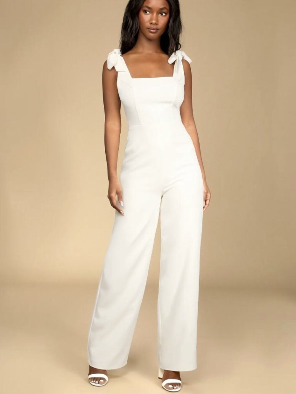 NWT Lulus Love to Infinity Ivory Tie-Strap Wide-Leg Jumpsuit​ (size S)